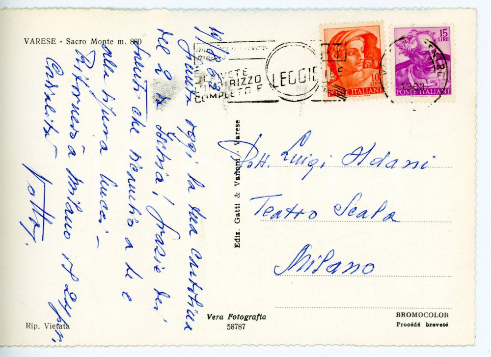 1963 VARESE - LIRICA Direttore d'orchestra Antonino VOTTO *Cartolina AUTOGRAFATA