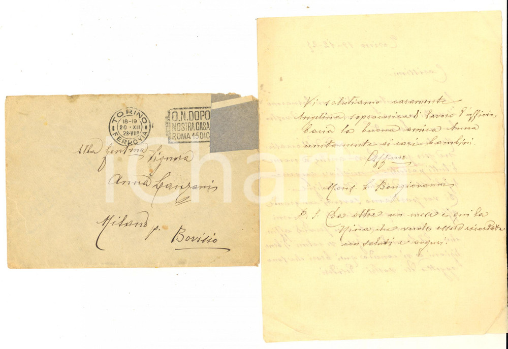 1927 TORINO Monsignore Lazzaro BONGIOVANNI - Lettera ringraziamento AUTOGRAFO
