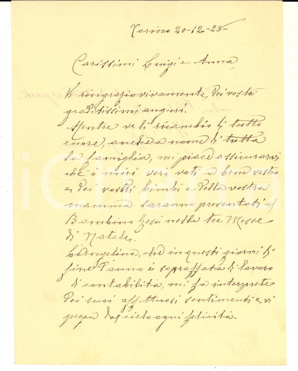 1928 TORINO Monsignore Lazzaro BONGIOVANNI - Lettera auguri Natale - AUTOGRAFO