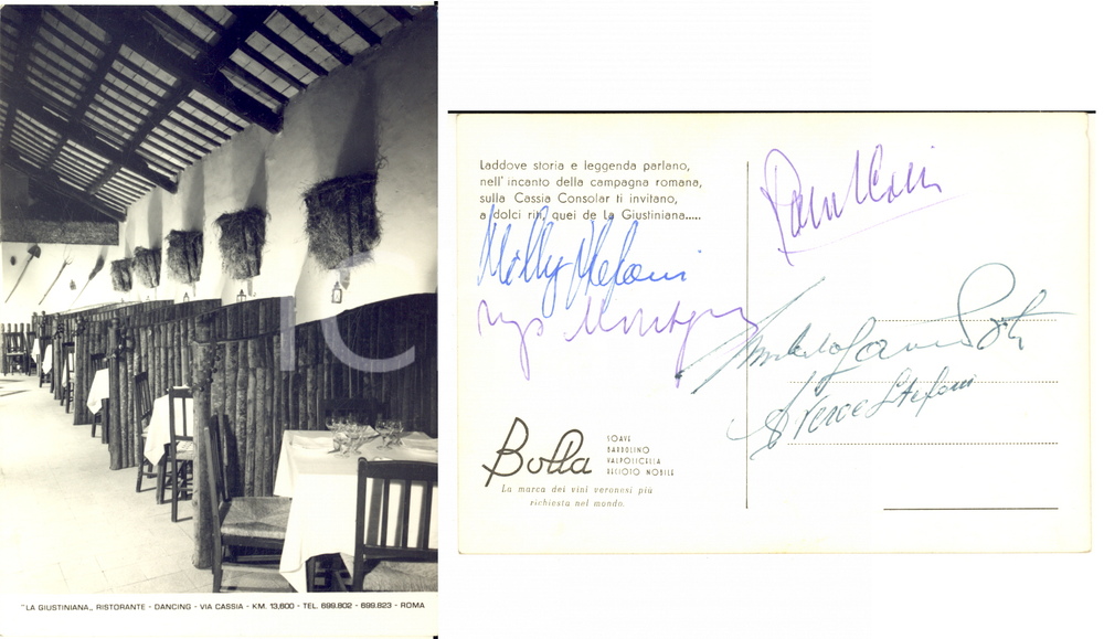 1965 ca ROMA Ristorante LA GIUSTINIANA - Cartolina autografi Averoe STEFANI FG