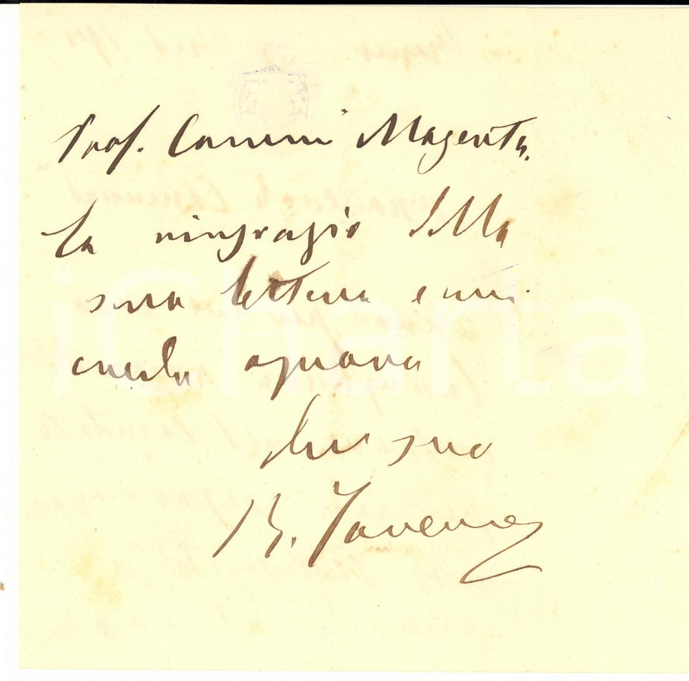 1901 ROMA Senatore Rinaldo TAVERNA - Lettera di ringraziamento - AUTOGRAFO