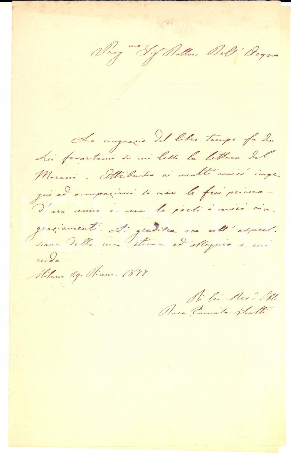 1877 MILANO Duca Tomaso SCOTTI ringrazia per libro ricevuto - AUTOGRAFO