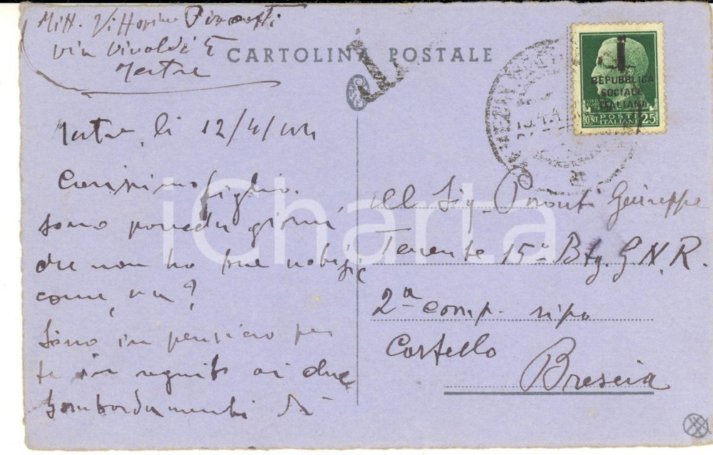 1944 WW2 MESTRE Vittorino PIRONTI al figlio Giuseppe sotto le bombe *AUTOGRAFO