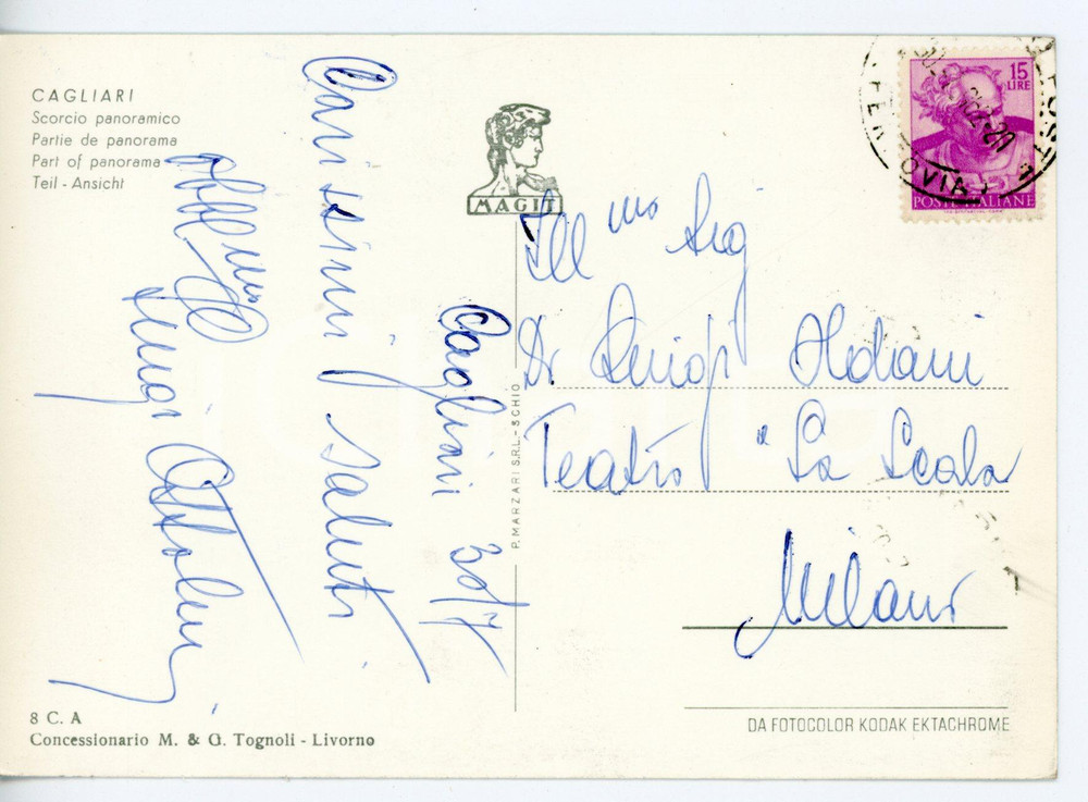 1962 CAGLIARI LIRICA Tenore Luigi OTTOLINI *Cartolina con AUTOGRAFO - FG VG
