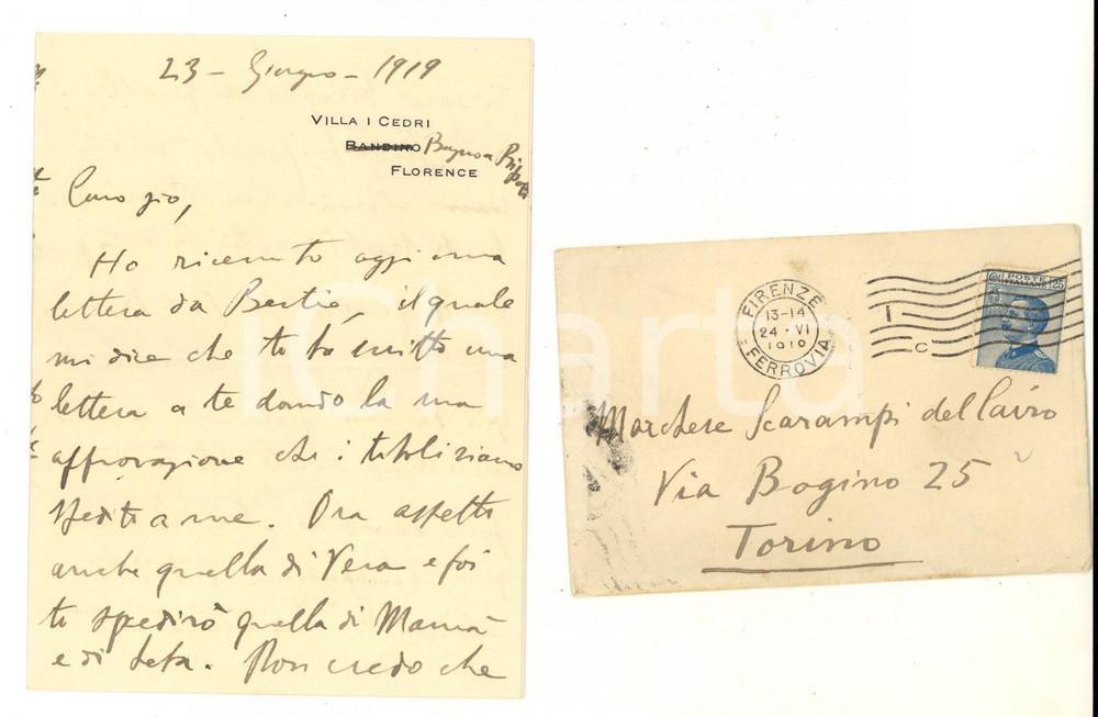 1919 BAGNO A RIPOLI Villa I Cedri - Lettera al marchese SCARAMPI DEL CAIRO