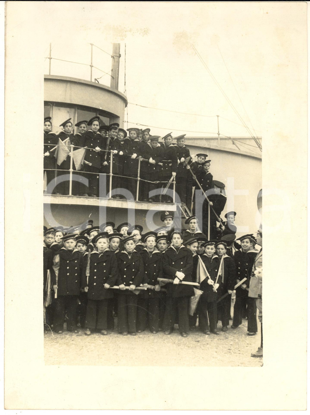 1940 ca GIOVENTU' ITALIANA DEL LITTORIO Piccoli marinai su nave scuola - Foto