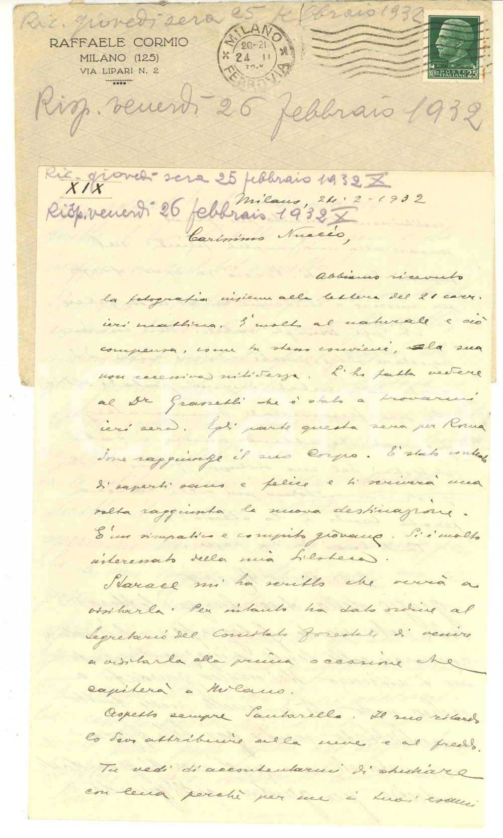 1932 MILANO Agronomo Raffaele CORMIO prepara la sua siloteca - AUTOGRAFO