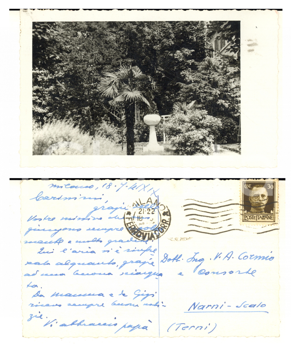 1941 MILANO Cartolina Raffaele CORMIO al figlio Vito Antonio - AUTOGRAFO FP VG