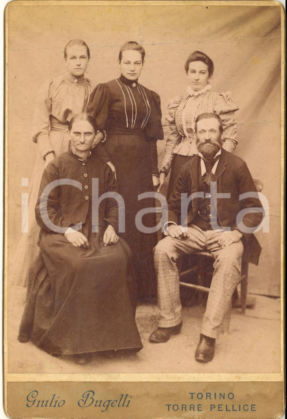 1897 TORRE PELLICE Ritratto della famiglia OLIVET - Foto BUGELLI 11x16 cm