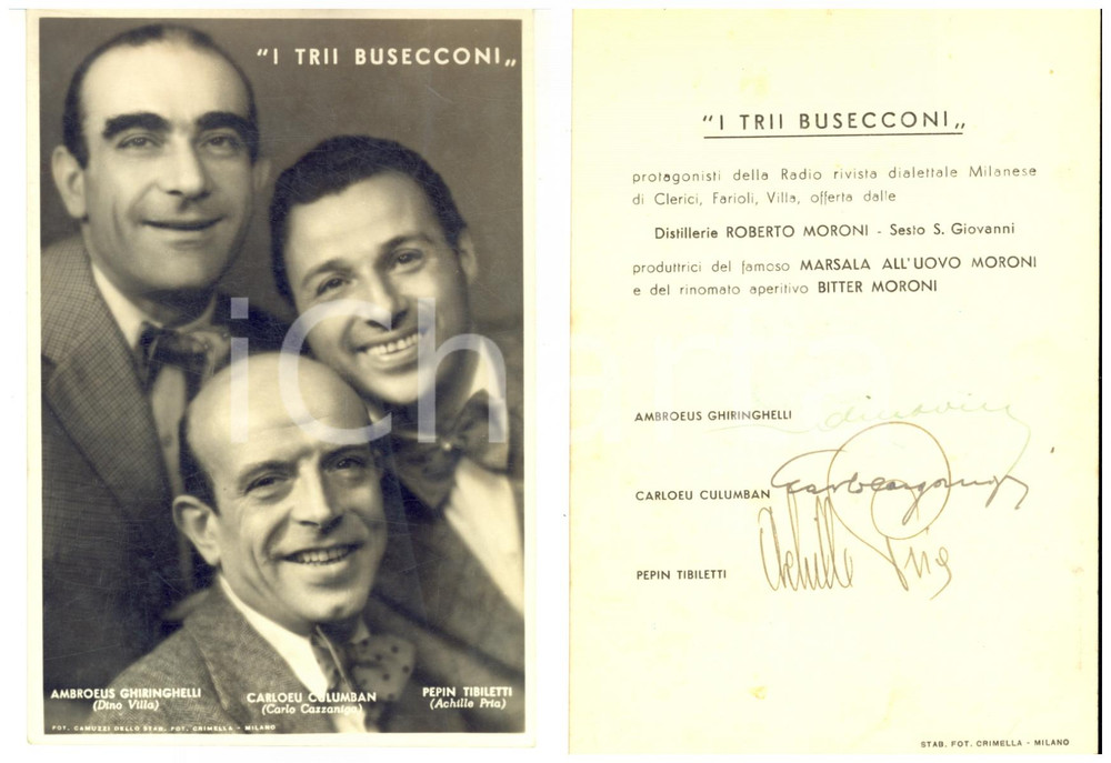 1950 MILANO I TRII BUSECCONI Dino VILLA Achille PRIA Carlo CAZZANIGA Autografi