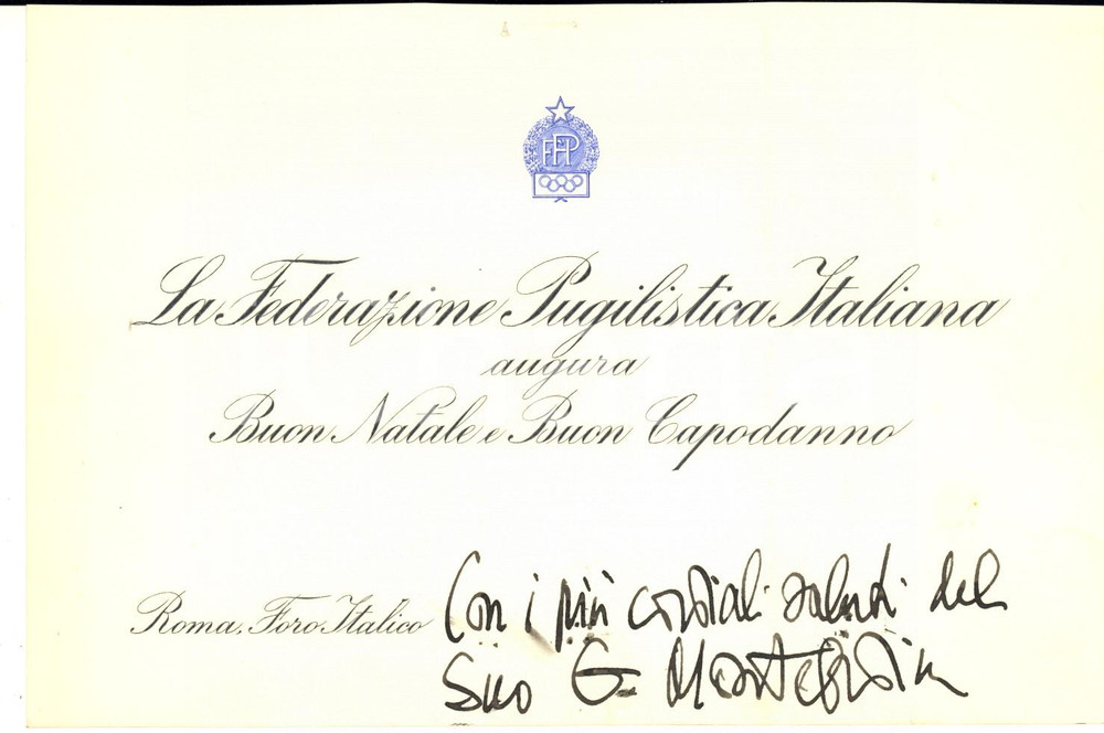 1980 ca FEDERAZIONE PUGILISTICA ITALIANA Giovanni MONTEFREDINE - Autografo