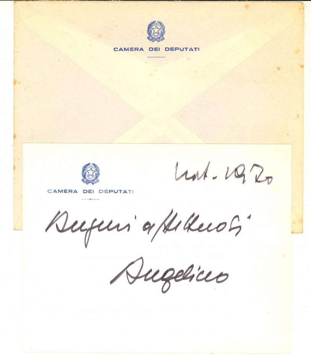1970 ROMA CAMERA DEI DEPUTATI On. Paolo ANGELINO - Biglietto AUTOGRAFO