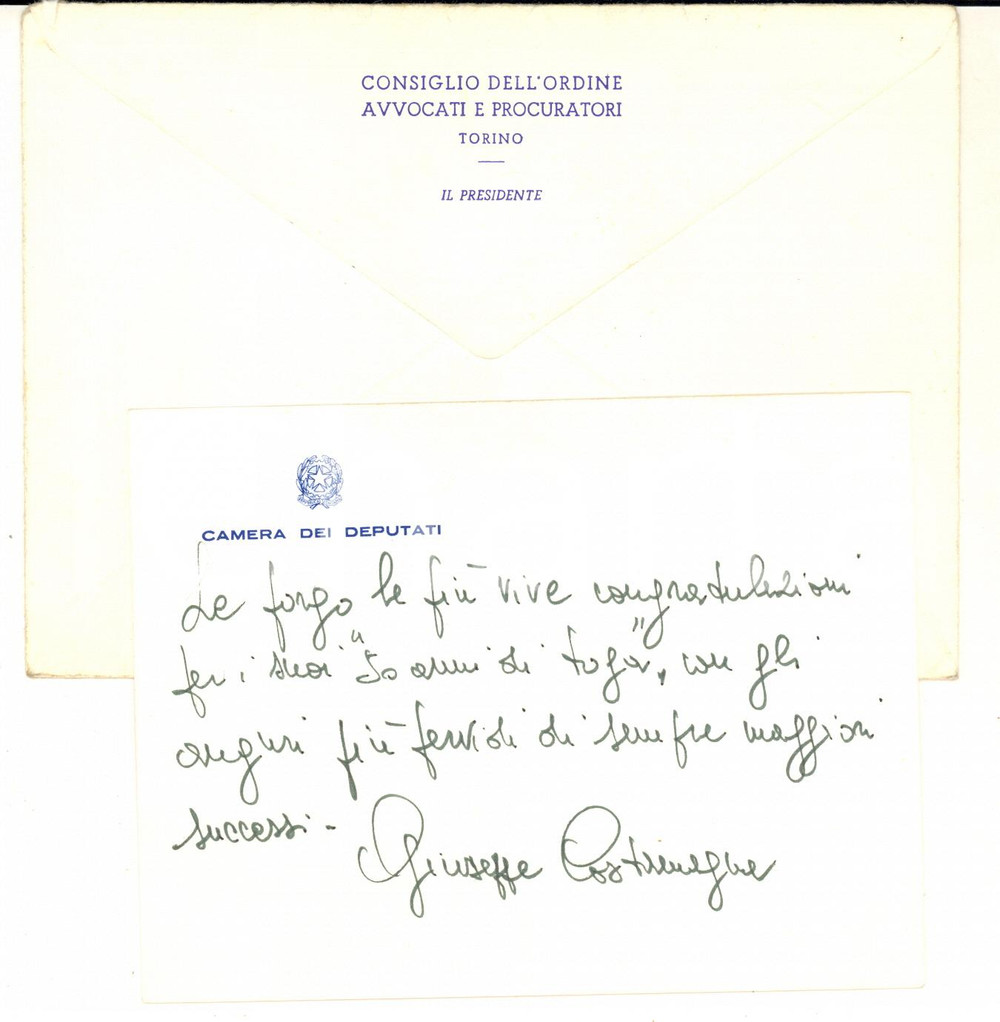 1980 ca ROMA Biglietto on. Giuseppe COSTAMAGNA per auguri - AUTOGRAFO
