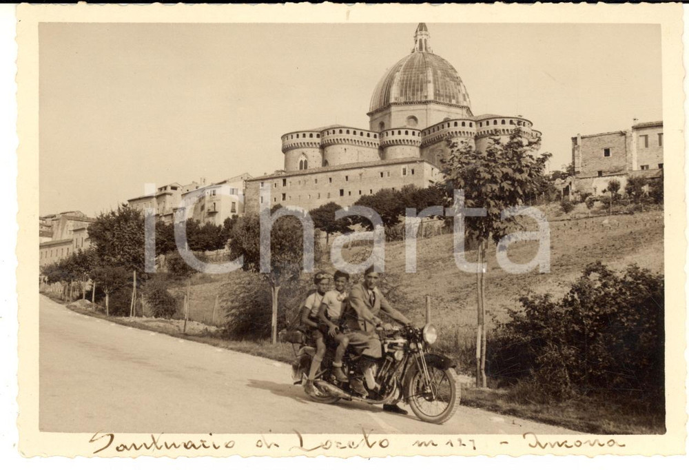 1935 LORETO Santuario della Santa Casa - Famiglia in moto - Foto VINTAGE 15x10