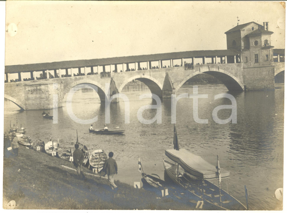 1940 ca PAVIA BORGO TICINO Veduta del Ponte Coperto - Foto 24x18 cm