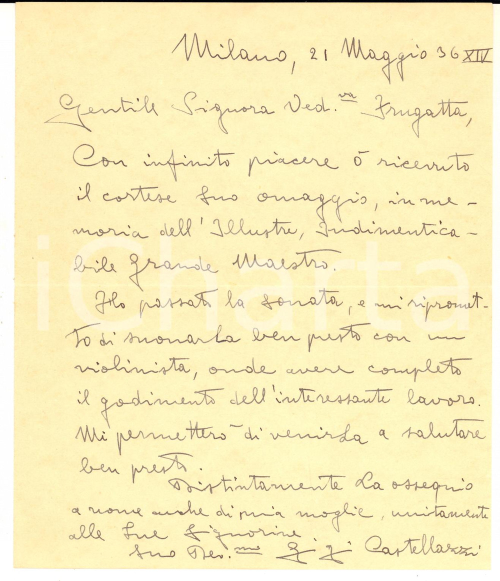 1936 MILANO Pianista Gigi CASTELLAZZI in memoria di Giuseppe FRUGATTA *AUTOGRAFO