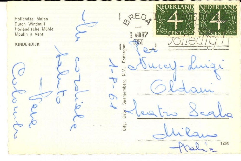 1961 KINDERDIJK Cartolina Vera COLOMBO prima ballerina - AUTOGRAFO FP VG