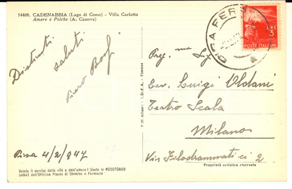 1947 PISA Cartolina Piero BOSSI a Luigi Oldani - AUTOGRAFO FG VG