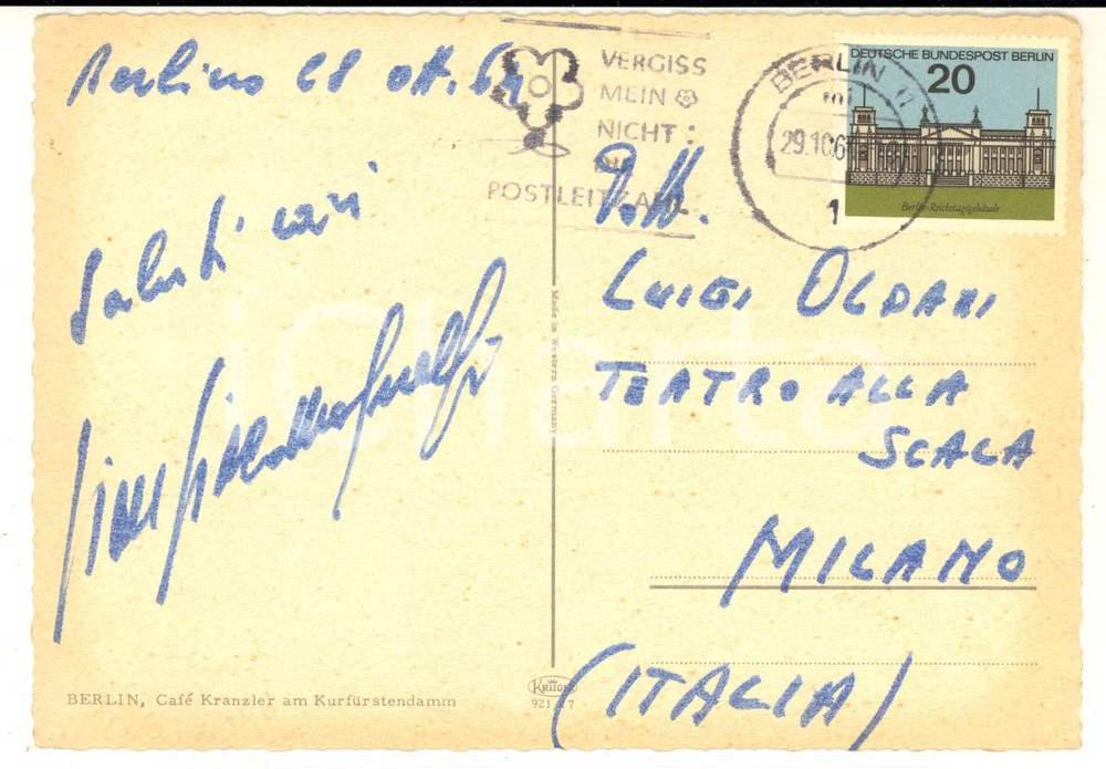 1964 BERLINO Baritono Giangiacomo GUELFI a Luigi Oldani - AUTOGRAFO FG VG