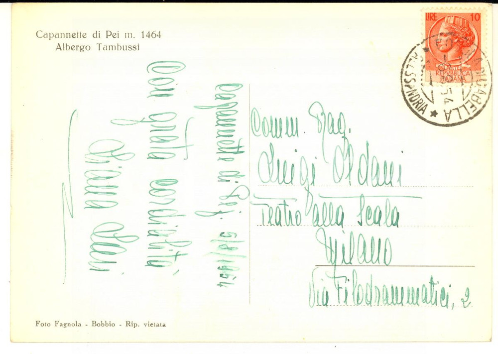 1954 CAPANNETTE DI PEY Cartolina Liana LARI a Luigi Oldani - AUTOGRAFO FG VG
