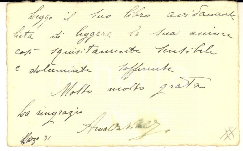 1931 Biglietto Arnalda FURLOTTI VITALI grata a Carlo Saggio - AUTOGRAFO