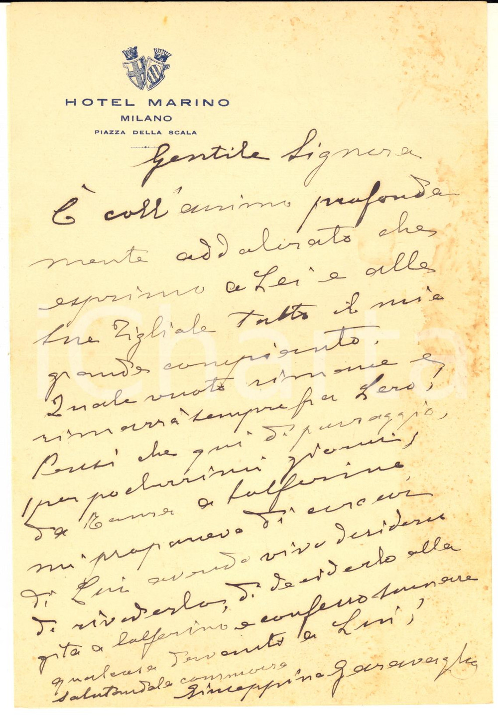 1930 ca MILANO Hotel MARINO - Lettera Giuseppina GARAVAGLIA per condoglianze