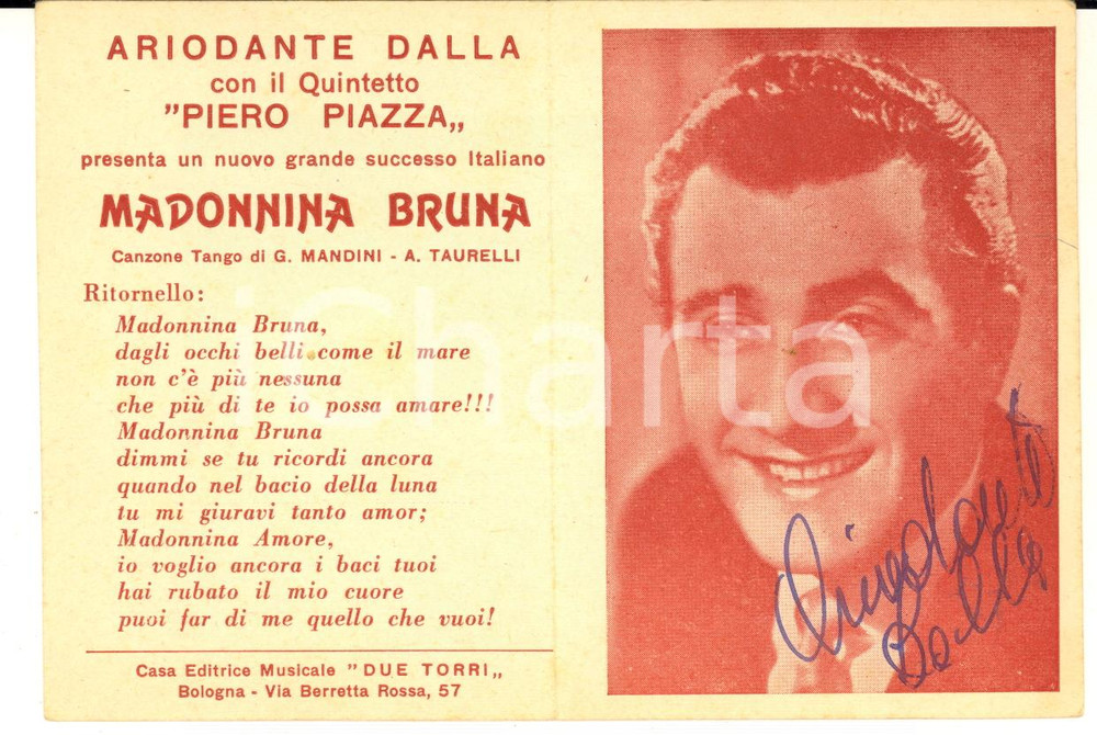 1950 ca Ariodante DALLA "Madonnina bruna" - Cartolina con AUTOGRAFO DANNEGGIATA