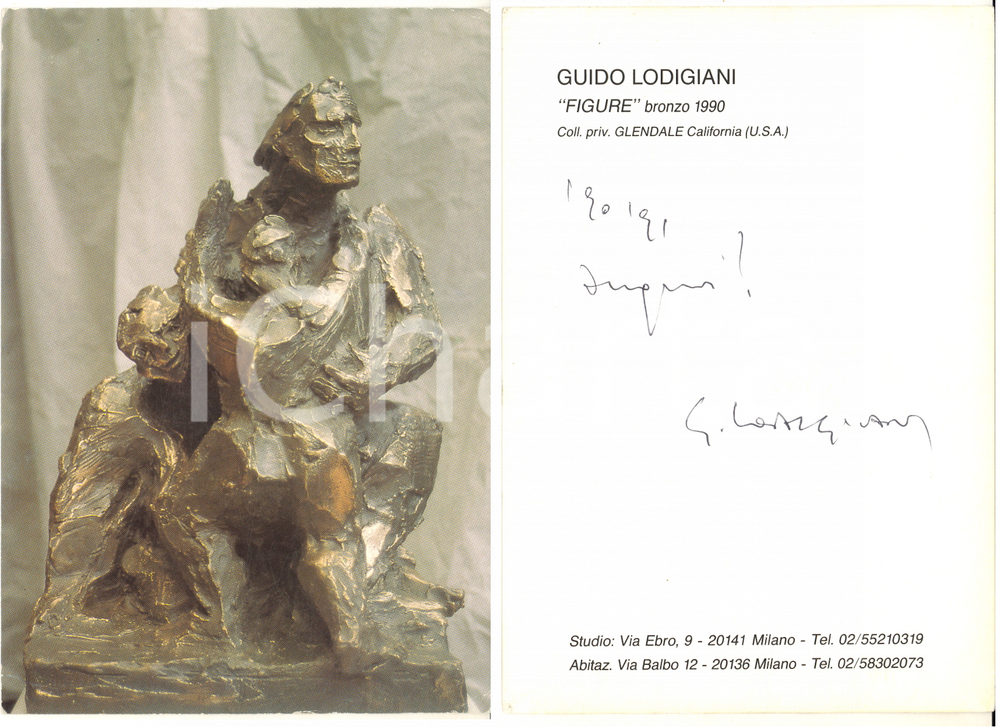 1990 ca MILANO Guido LODIGIANI - "Figure" - Biglietto di auguri AUTOGRAFO