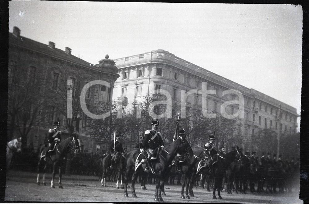 6X9cm NEGATIVO ORIGINALE * 1915ca WW1 ESERCITO ITALIANO Squadrone a cavallo