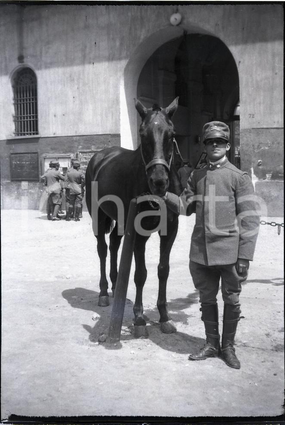 6X8cm NEGATIVO ORIGINALE*1917 WW1 ESERCITO ITALIANO Accademia cadetto e cavallo 