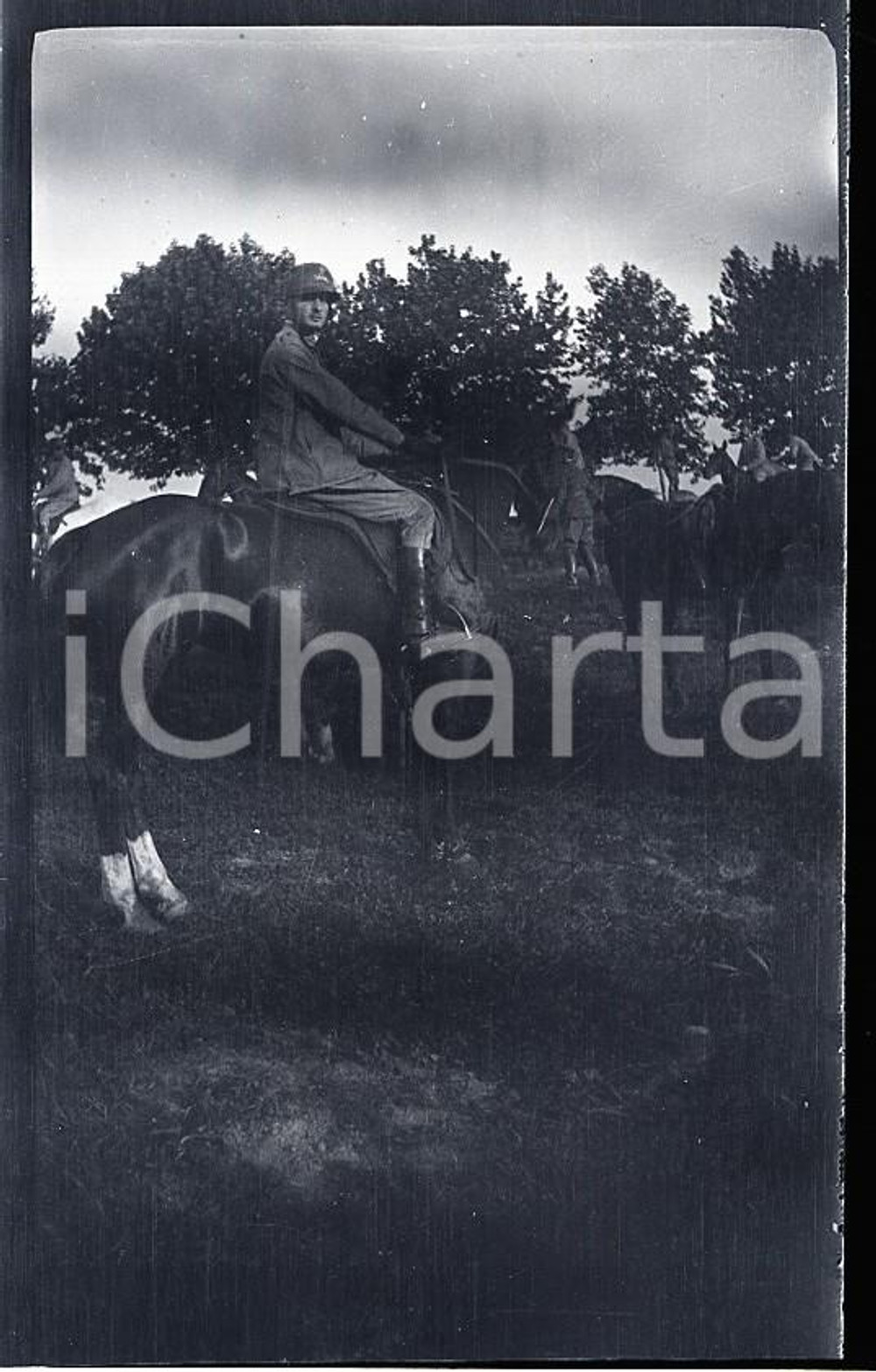 6X4cm NEGATIVO ORIGINALE*1917 WW1 ESERCITO ITALIANO Cadetto a cavallo 