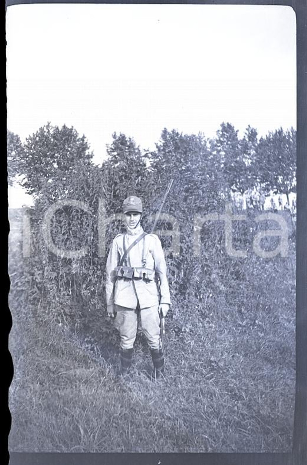 6X4cm NEGATIVO ORIGINALE*1917 WW1 ESERCITO ITALIANO Cadetto in esercitazione