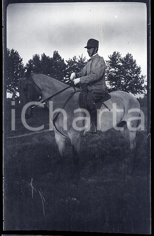6X4cm NEGATIVO ORIGINALE*1917 WW1 ESERCITO ITALIANO Cadetto a cavallo (1)