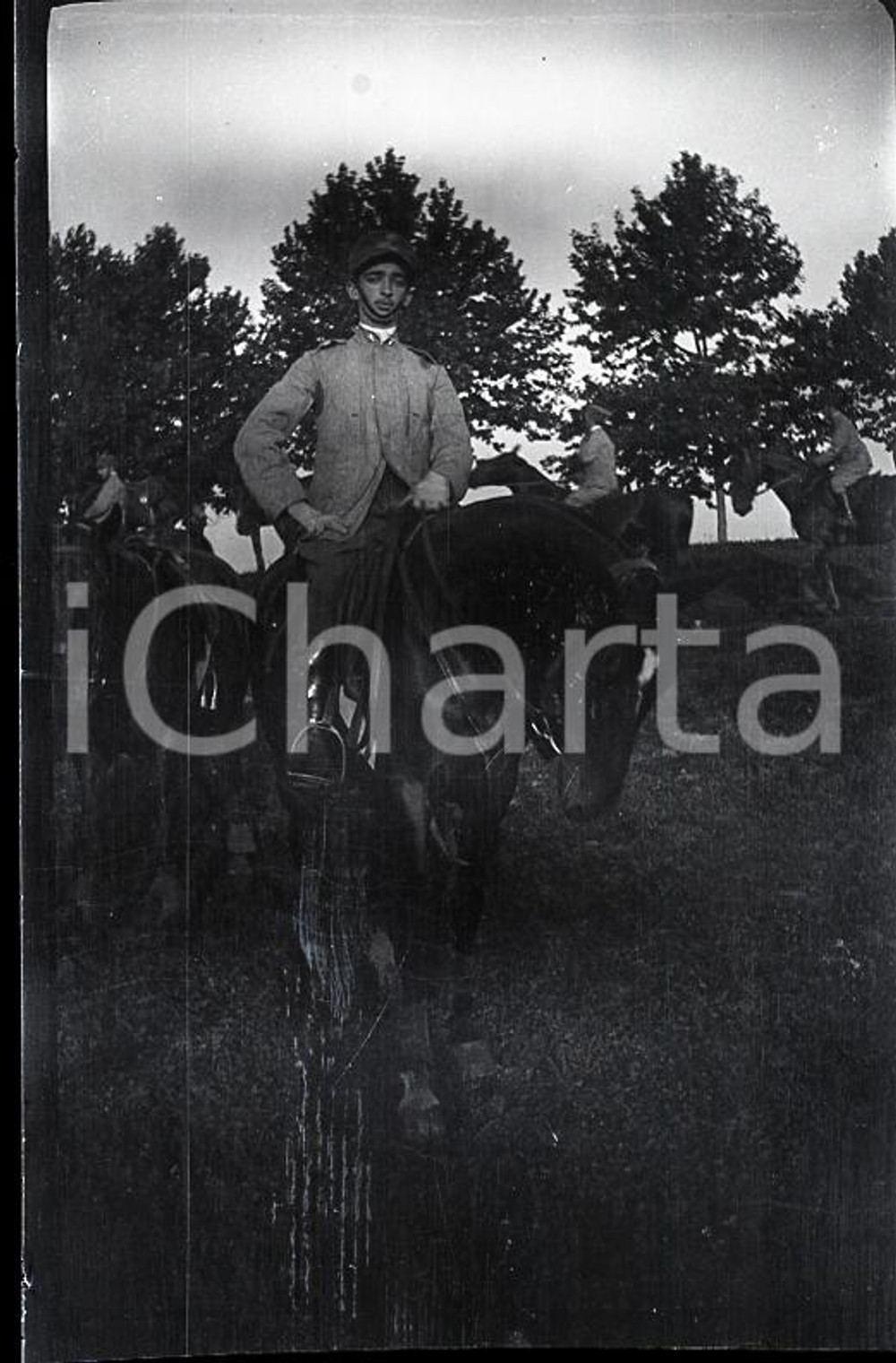 6X4cm NEGATIVO ORIGINALE*1917 WW1 ESERCITO ITALIANO Cadetto a cavallo (2)