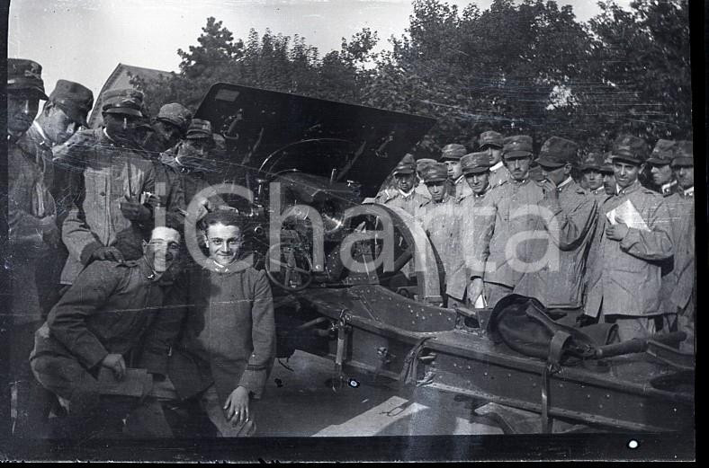 Fotografia d epoca originale 6X4cm NEGATIVO ORIGINALE1917 WW1 ESERCITO ITALIANO Cadetti con cannone da 75/27 1