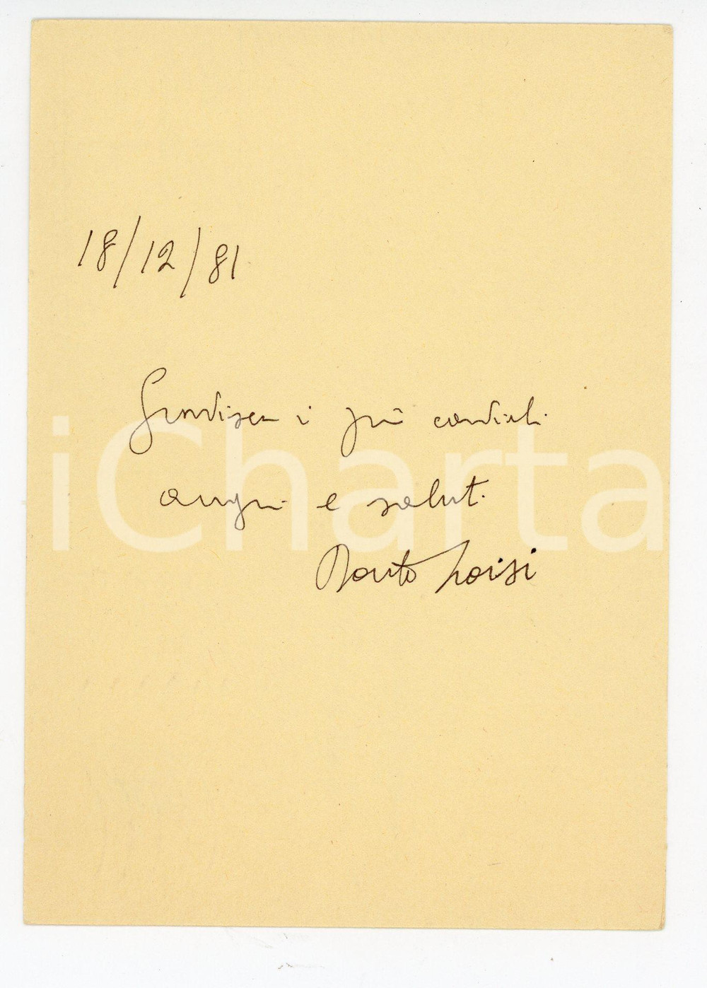 Autografo originale 1981 ROMA Scrittore Dante TROISI Cartolina postale per auguri  AUTOGRAFO FG VG 1