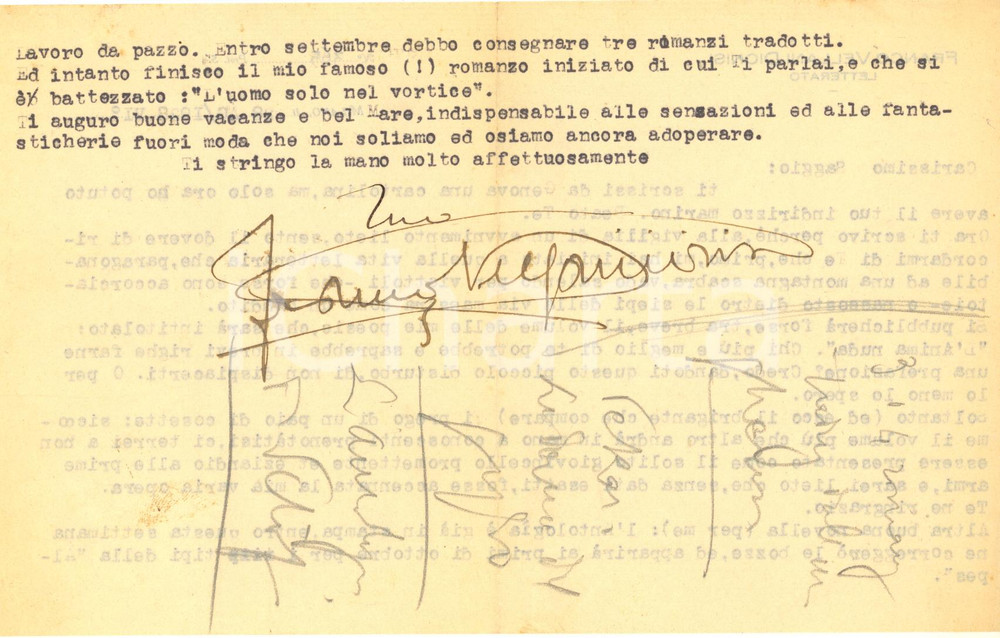 Autografo originale 1928 MILANO Franco VELLANI DIONISI chiede prefazione a L anima nuda AUTOGRAFO 1