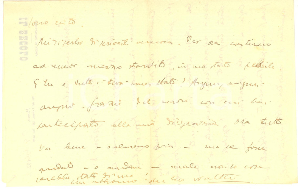 Autografo originale 1926 ROMA IL SECOLO Lettera Walter VACCARI in difficoltà familiari  AUTOGRAFO 1
