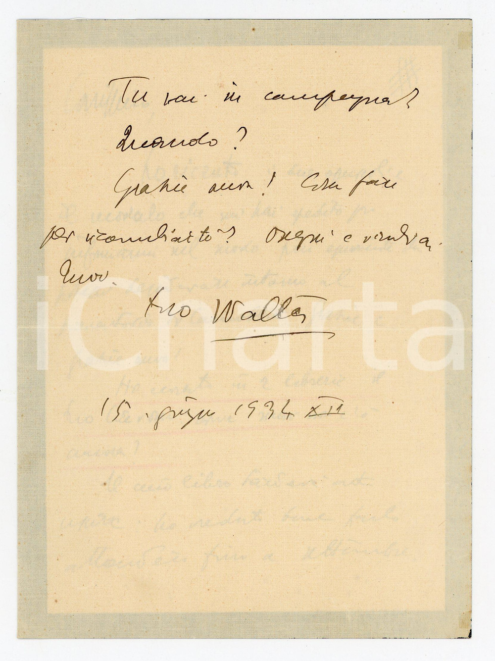 Autografo originale 1934 s. l. Walter VACCARI e il suo libro in uscita in ritardo  AUTOGRAFO 1