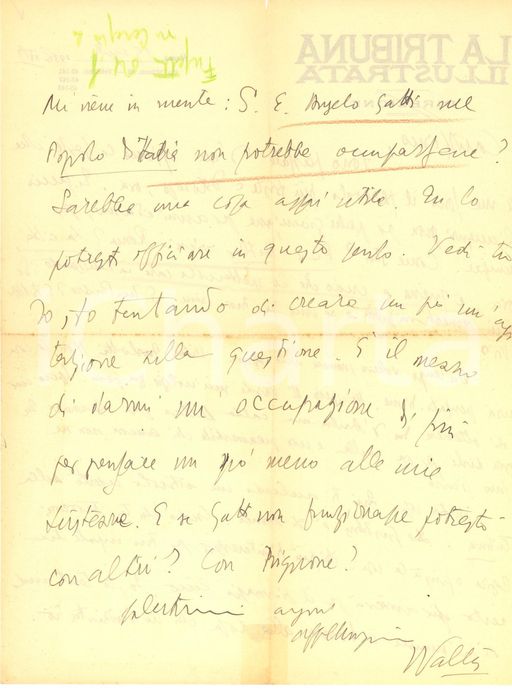 Autografo originale 1938 ROMA  TRIBUNA ILLUSTRATA  Scrittore Walter VACCARI  AUTOGRAFO 1