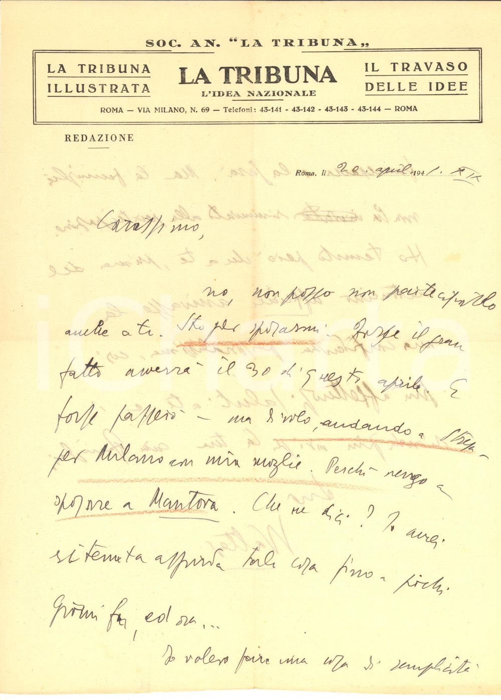 Autografo originale 1941 ROMA LA TRIBUNA Walter VACCARI annuncia il matrimonio  AUTOGRAFO 1