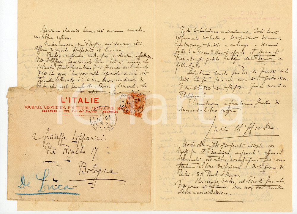 Autografo originale 1904 ROMA L ITALIE Lettera Lucio D AMBRA in difesa della commedia  AUTOGRAFO 1
