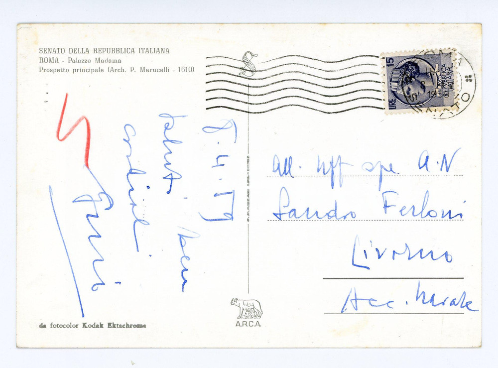 1959 ROMA Palazzo Madama - Cartolina on. Luigi GUI - Autografo FG VG