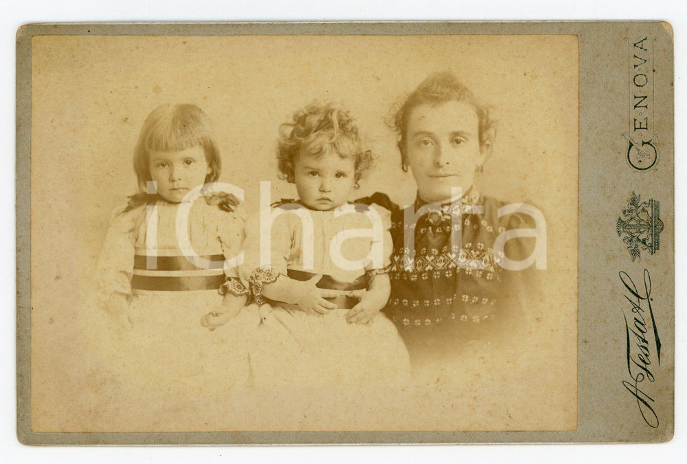 1894 GENOVA Bambine Nini e Nanà PERUZZI con la balia *Foto A. TESTA 17x11