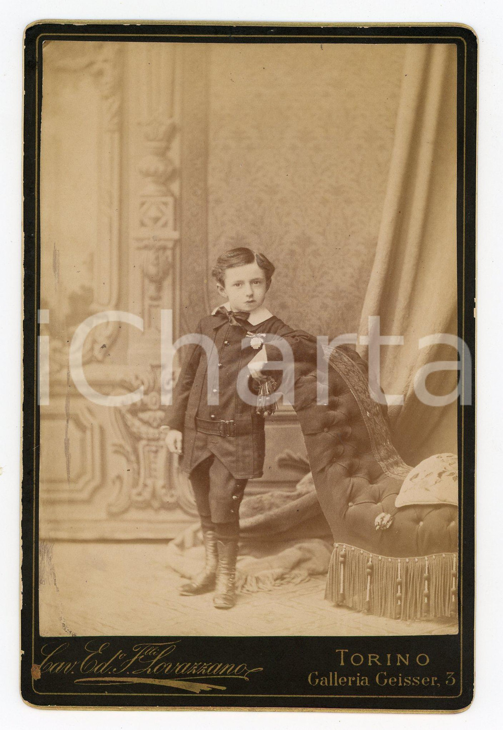 1885 ca TORINO Ritratto di bambino in divisa da collegiale *Foto LOVAZZANO 11x16