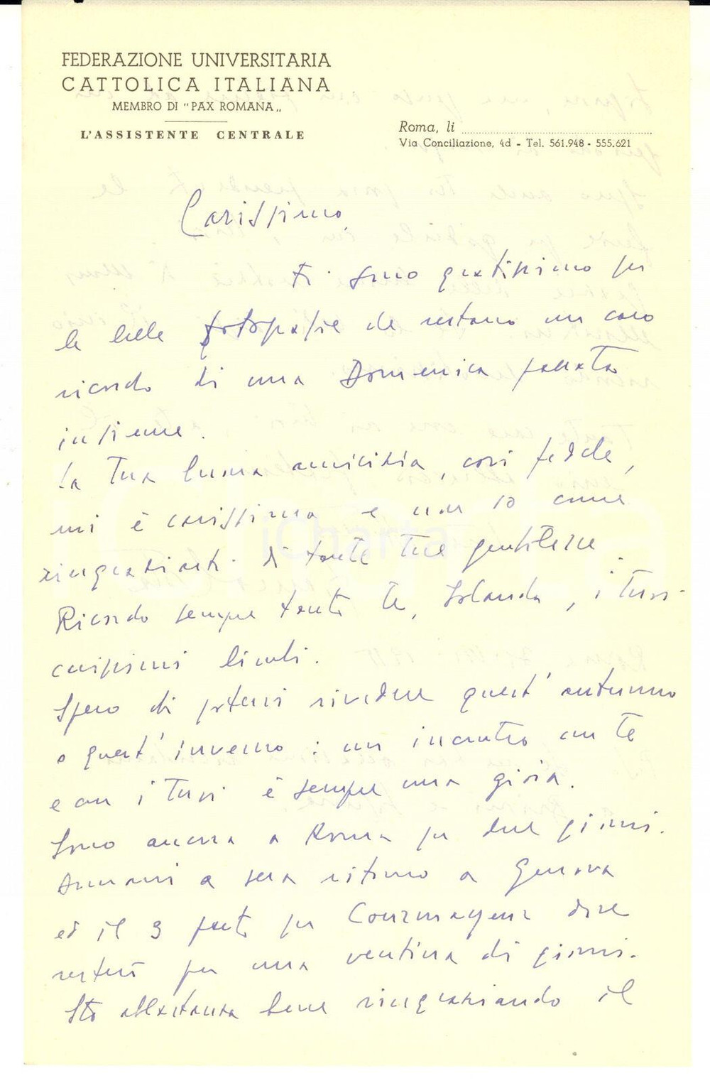 1955 ROMA FUCI Lettera mons. Franco COSTA a un amico - AUTOGRAFO