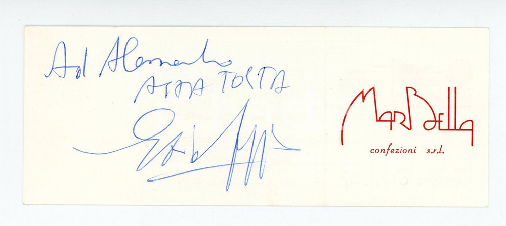 1980 ca Ezio GREGGIO - Autografo su biglietto MARBELLA Confezioni
