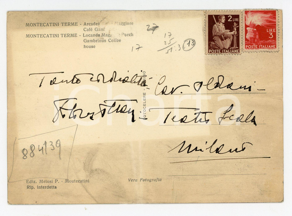 1950 ca MONTECATINI TERME Soprano Dolores OTTANI a Luigi Oldani *AUTOGRAFO FG VG