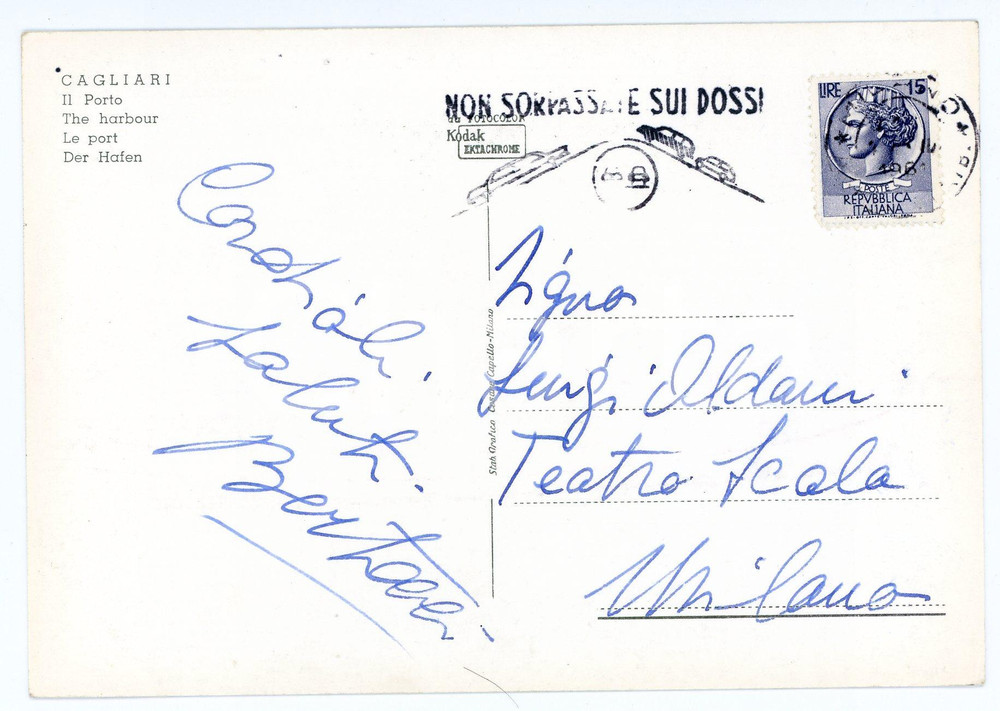 1961 CAGLIARI Cartolina tenore Aldo BERTOCCI a Luigi Oldani *AUTOGRAFO FG VG
