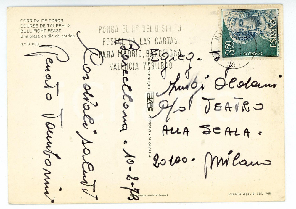 1973 BARCELLONA Cartolina maestro Renato TAMBORINI - AUTOGRAFO FG VG